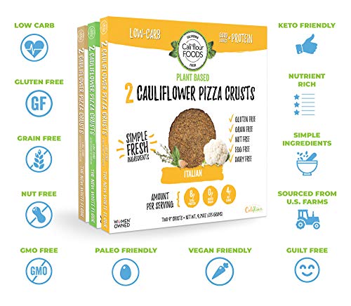 Cali'flour Foods Plant-Based Pizza Crust (Italian, 2 Crusts) - Fresh Cauliflower Base | Vegan, Low Carb, High Protein, Gluten and Grain Free | Paleo Friendly - Thumbnail 2