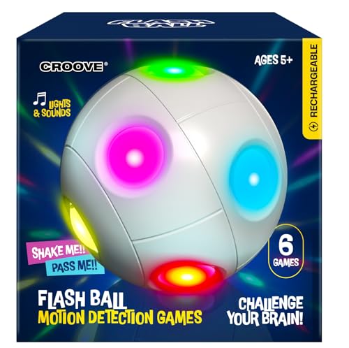 Croove 6 in 1 Brain & Memory Game Ball with Shake Detection Games, Cool Stocking Stuffers Toys, Christmas Gifts Ideas for Kids, Teens, Boys & Girls Ages 5 6 7 8 9 10 11 12+ Year Old, Fidget & Sensory
