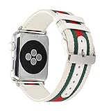 Guigong Apple Watch Band, Nylon with Genuine Leather Sport Replacement Strap Wrist Band with Metal Adapter for Apple Watch / Sport /Edition (White 38mm)