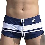 Binmer(TM)Men Beach Pants Shorts Stripe Color Matching Boxer Swimming Trunks Swimwear (L, A)