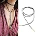 Punk Gothic Long Chain Necklaces Tassel Tattoo Choker Tube on the Ends (Black+gold)