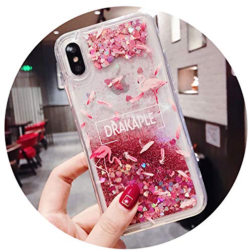 Luxury Bling Glitter Dynamic Liquid Quicksand Phone Case for iPhone X Xs  Max Xr 6S Plus Flamingo Feather Clear TPU Cover,B,for iPhone 6S