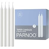 PARNOO 8" White Tapered Candles, 40 Pcs – 7-Hour Long Burn Time, Dripless & No Soot, Unscented Taper - Hand-Dipped Tall Candles for Weddings, Dinners, Parties, & Special Occasions