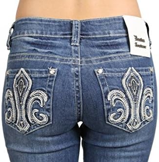 Denim Couture Rhinestone Studded Boot Cut Jeans-Variety of Styles - Shade White Fleur De Lis - Waist 7