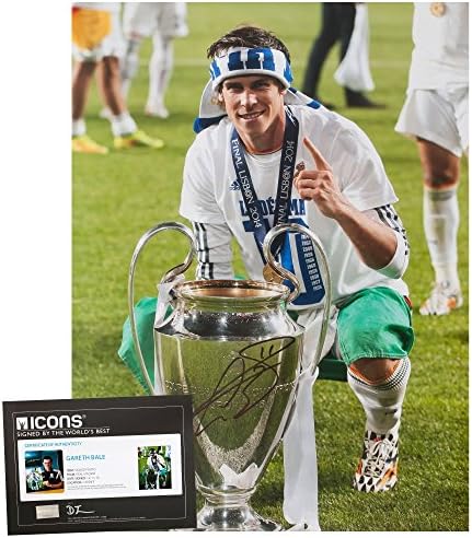 Official UEFA Champions League Gareth Bale Signed Trophy Photo - Deluxe Packaging - One Size