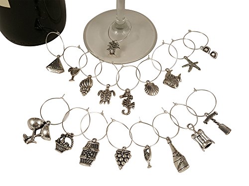 Bundle of Two Wine Charm Sets - 18 Pieces Total, Beach and Wine Themes