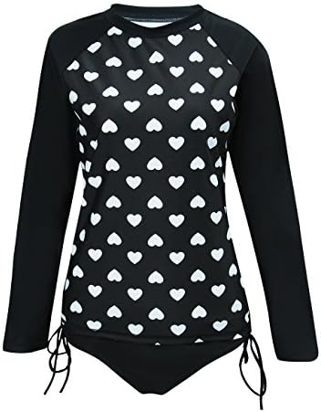 Wuhuang Fashion Women's UV Sun Protection Long Sleeve Rashguard Swimwear Heart Print Surf Suit Swim Shirt (Include Top &amp; Bottom) (L(US4-6), White)