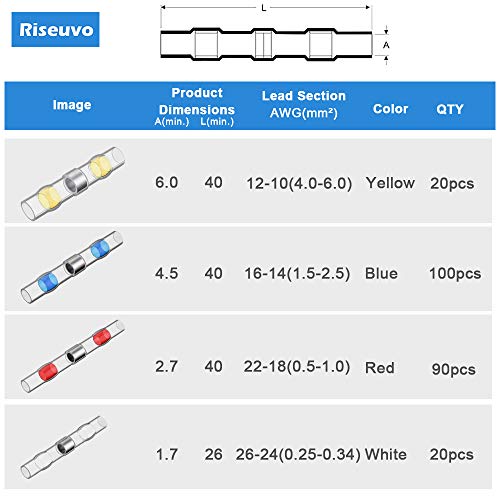 Riseuvo 230pcs Solder Seal Wire Connector - Heat Shrink Butt Connectors, Waterproof Insulated Electrical Butt Terminals, Wire Splice for Automotive Marine Boat Truck Trailer Wiring - Thumbnail 4