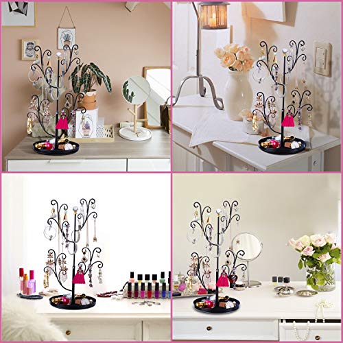 Keebofly Jewelry Organizer Tree Stand Earring Ring Organizer Display for Lover or Friend, Necklace Holder with Adjustable Ideal for Birthday Gift or Any Activities - Black