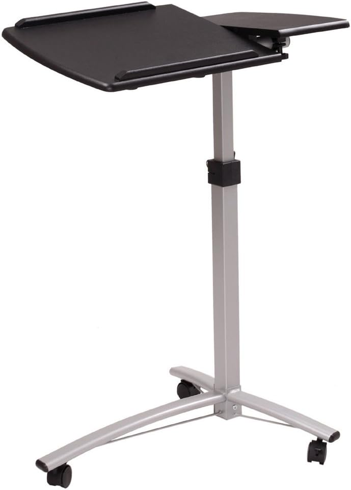 Leadzm Mobile Laptop Table Stand Tilting Overbed Desk Rolling Cart with Mouse Pad, Height Adjustable from 29'' to 41'' for Home Dorm Studying Reading (Black)