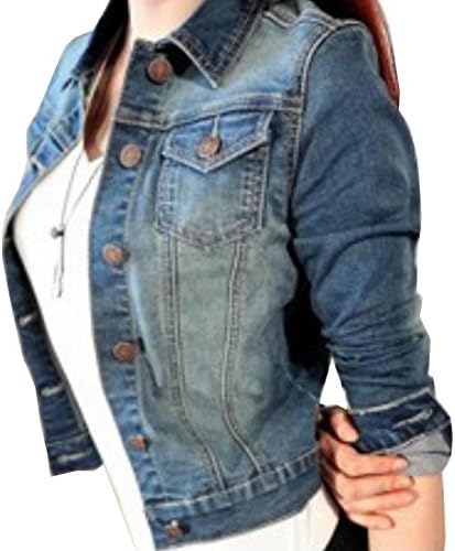 HMX Womens Classic Lapel Washed Cropped Denim Jacket 1 M