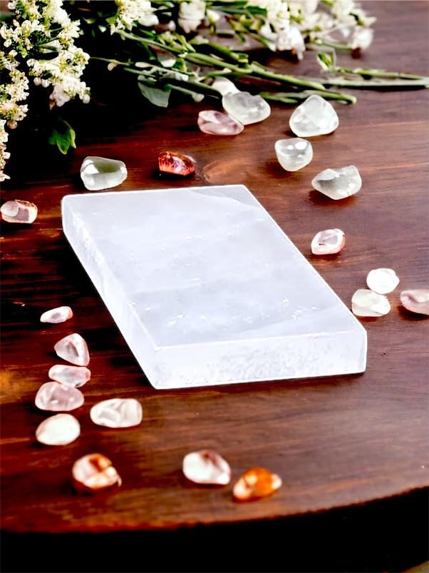 Rectangular Selenite Large Charging Plate Healing White Crystal Slice Therapeutic 20cmx10cm Cleansing Charge Your Towers Larger Statement Pieces Meditation Home Decoration Gift (Polished)