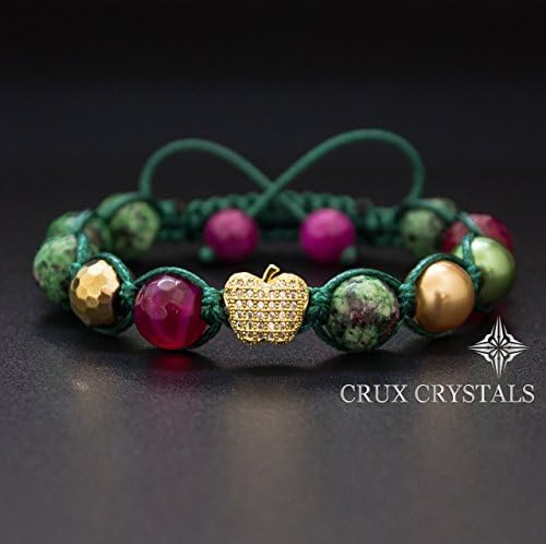 Gold Apple, Ruby Zoisite Christmas Bracelet, Gemstone Shamballa Bracelet with Swarovski Pearls Beaded Bracelet, Wrap Bracelet, Gold Bracelet, Crux Crystals