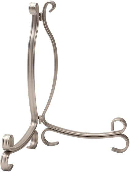 idesign atril plegable de cocina caballete de metal de tamano grande para platos decorativos soporte para platos y libros ajustable plateado mate