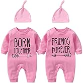 YSCULBUTOL Baby Twins Bodysuit Born Together Friends Forever Newborn Clothes Unisex Twin Outfits With Hat