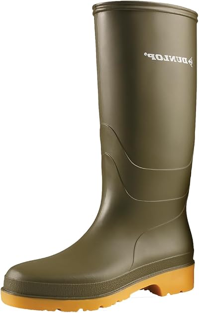 Dunlop Dull Unisex Full Knee Waterproof Rain Boots PVC Wellies Green Crepe EU41