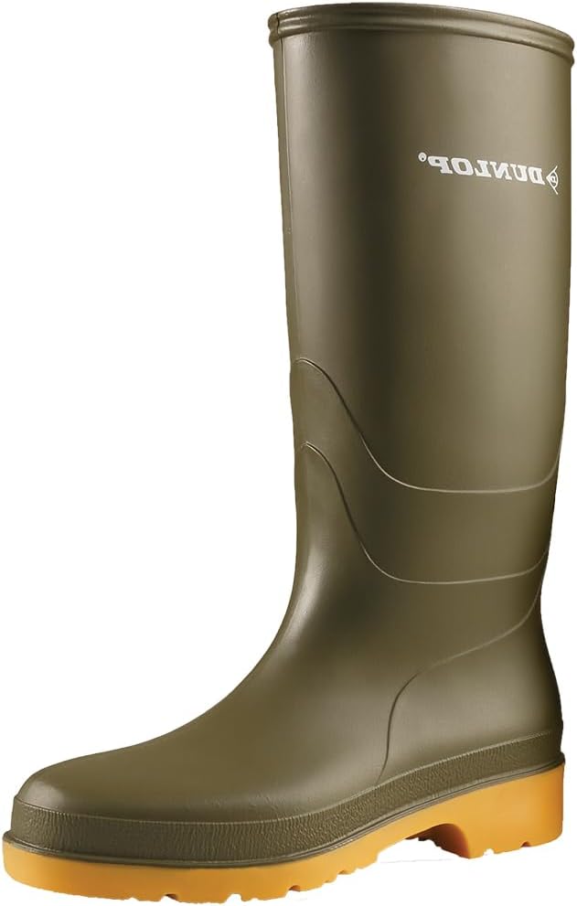 Dunlop Dull Unisex Full Knee Waterproof Rain Boots PVC Wellies Green Crepe EU41