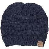 BYSUMMER C.C Warm Soft Cable Knit Slouch Beanie Hat (Navy)