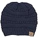 BYSUMMER C.C Warm Soft Cable Knit Slouch Beanie Hat (Navy)