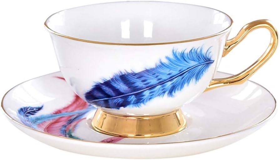 HoGau Dining Entertaining- Personality Simple Coffee Cups China Tea Cup Spoon And Saucer Set Gold Trim Fine Dining And Table Decor (Color : Blue, Size : One size)