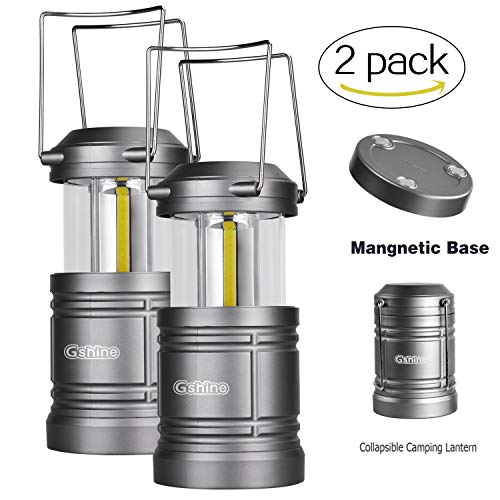 Camping Lantern, LED Lantern Lights with Magnetic Base 2 Pack Portable Camping Gear Collapsible COB Water Resistant Survival Kit for Emergency Hurricane (Grey-2 Pack)