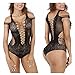 Svuencio Womens Sexy One Piece Teddy Lingerie Beauty Mesh Cutout Bodysuit