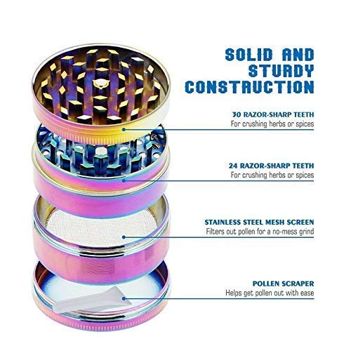 4 Piece Metal Tobacco Grinder Herb Spice Grinder Zinc Alloy Metal Grinder (Rainbow)