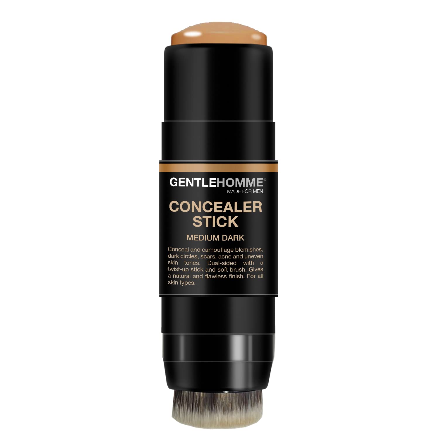 Gentlehomme Concealer Stick with Brush for Men - Eraser Dark Circles - Men’s Multi-Use Concealer - Dual Sided Full Coverage with Soft Brush- Buildable Coverage Makeup - All Skin Type - (Medium Dark)