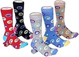 Marino Mens Patterned Dress Socks, Fashion Cotton Socks - 5 Pack - Circular Design Collection - 10-13
