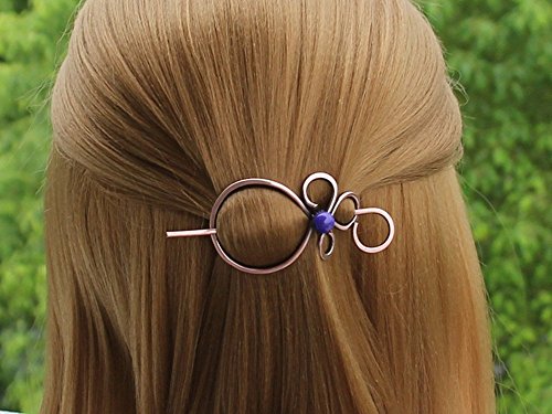 Simple Celtic Hair Clip with Blue Bead,Hair Pin Small Hair Slide Fork Stick,Copper Jewelry,Women Accessories - Thumbnail 7