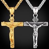 Gold Chain For Men Jesus Piece Trendy 18K Gold Plated Stainless Steel INRI Crucifix Cross Necklace