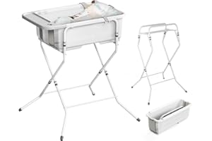 ELYELSANNS Collapsible Baby Bathtub with Stand - Large Capacity Baby Bath Tub with Thermometer & Soft Cushion | Portable Travel Newborn Infant Bathtub | Foldable Toddler Bathtub for Baby 0 to 36 Months