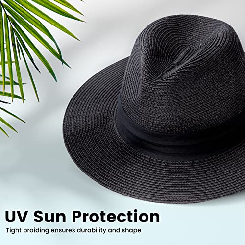 Sun Hats for Women Straw Hat Wide Brim Black Sun Hat Summer Lightweight