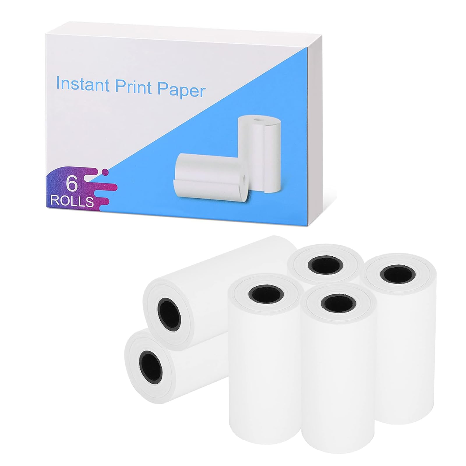 Instant Camera Print Refill Paper, CalineGam 6 Rolls Thermal Print Paper Rolls Photo Compatible with Most Kids Instant Camera