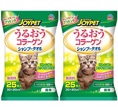 JOYPET(ジョイペット) シャンプータオル うるおうコラーゲン 猫用 25枚入×2個セット 無香料 30×20㎝ まとめ買い 使い捨て 汚れ 匂いスッキリ拭き取れる商品画像
