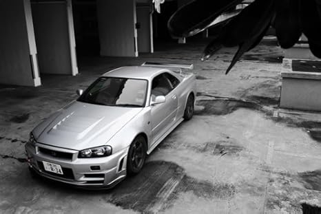 Amazon Com Driver Motorsports Nissan Skyline R34 Z Tune Gtr Gt R Left Front Black And White Hd Poster Super Car 36 X 24 Inch Print Posters Prints