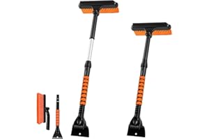 Extendable Snow Brush for Car Ice Scraper Windshield and Foam Grip with 360° Pivoting Brush Head for Car Auto Truck SUV (Oran