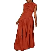 JEKYUARA Women's Summer Sleeveless Loose Flowy Maxi Dress Crew Neck High Waist Casual Long Dress Zipper Swing Sundress