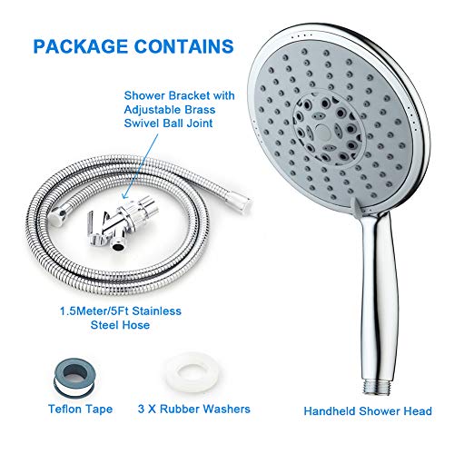 KAIREY Handheld Shower Head High Pressure 6'' Chrome Face with 60 inches Stainless Steel Hose and Adjustable Bracket