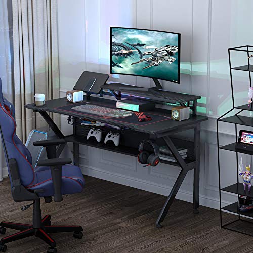 Tribesigns Ergonomic Gaming Desk with Monitor Stand, 47 inch KShaped Computer PC Gaming Desk