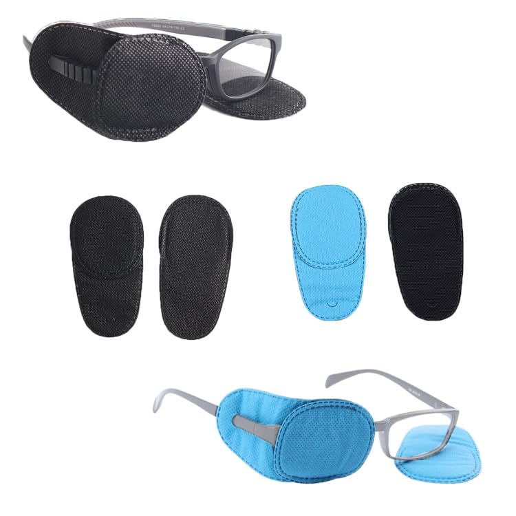 Ieron Eye Patches for Glasses 6 Set Eyeglasses Cover Pads Reusable Improvement Vision for Lazy Eye Amblyopia Strabismus - Black & Blue