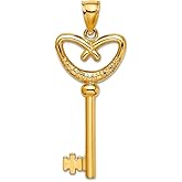 JewelryWeb 16mm 14k Hollow Gold Pretzel Love Heart Pendant Necklace Key With Key To My Heart Pendant for Women