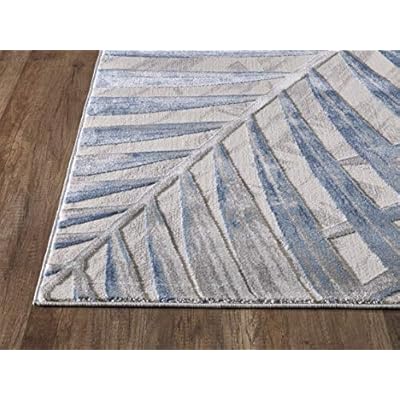 Abani 5'3" X 7'6" Blue Grey & Beige Floral Palm Leaf Pattern Area Rug Rugs - Nova Collection Modern Eclectic Style Accent Rug 51Khn23XqyL