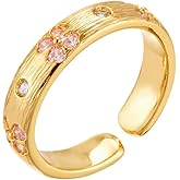 Kokoma Pink Crystal Cherry Blossom Ring Gold Plated Open Band Cubic Zirconia Statement Ring Wedding Promise Rings Fashion Jewelry for Women