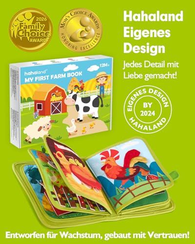 hahaland Montessori Toy from 1 Year - Farm Theme Quiet Book, 20-in-1 Busy Board Soft Felt for Early Education, Busy Book for Car Riding, Toy from 1 2 3 Years, Gift for 1 Birthday
