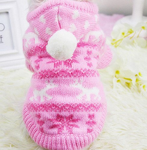 vmree Dog Apparel, Small Dogs Pet Cat Knit Hoodie Sweater Puppy Coat Clothes Warm Costume (S, Pink)