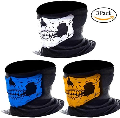 MKLOT 3Pcs Motorcycle Face Masks Skull Mask Half Tube Skeleton Face for Out Riding Motorcycle Bicycle Halloween Party - Mix Color
