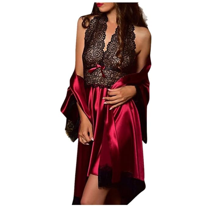 Dorical Damen 2pcs Dessous Die Seide Spitze Robe Kleid Puppe Nachthemd Nachtwäsche Kimono Einstellen Sexy Sling Nachthemd Nac