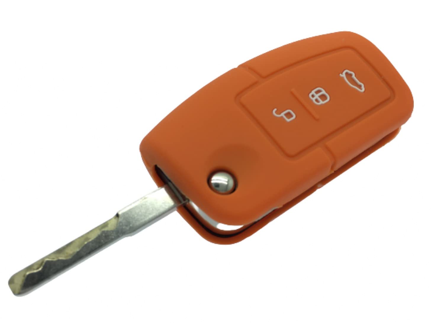 Nordecco Silicone Key Case Protective Cover Compatible With Ford S-MAX/C MAX/FOCUS/MONDEO/KUGA/FIESTA/FUSION Curved Key Fob 3 Button Flip Remote - One Size (ORANGE)