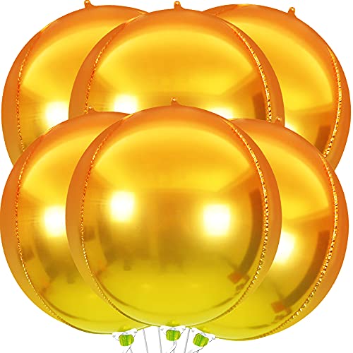Big 22 Inch Metallic Gold Foil Balloons Pack of 6 Mirror Finish 4D